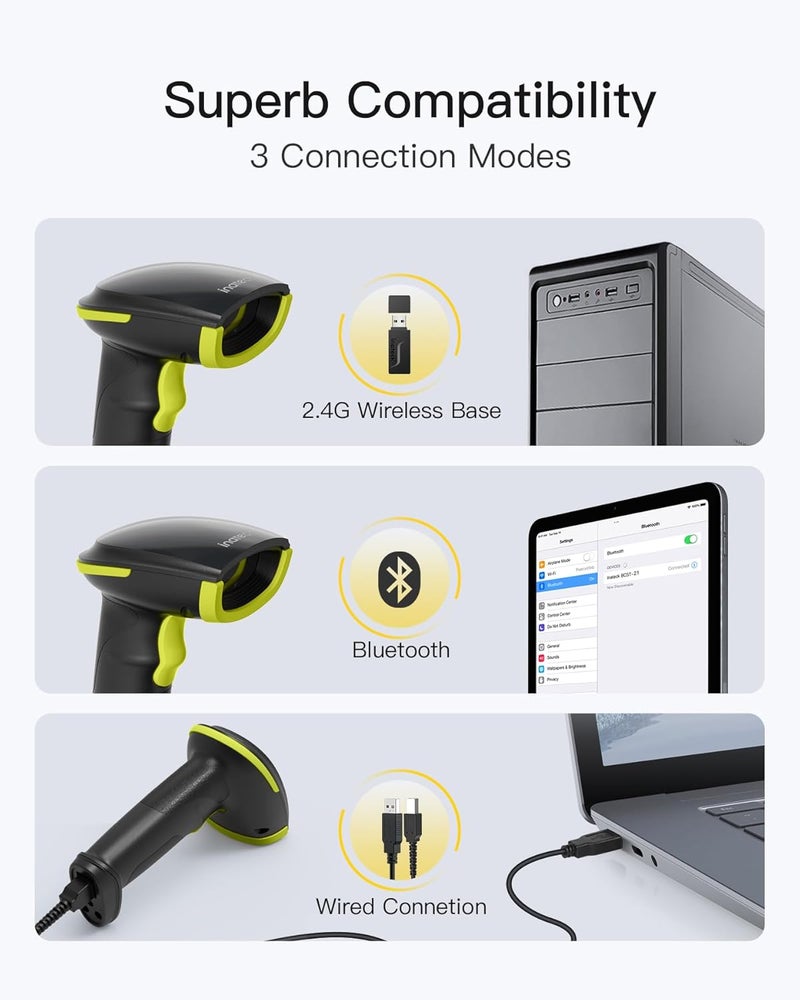Inateck 2D Barcode Scanner, Wireless Bluetooth QR Barcode Scanner, Handheld Scanner with APP and SDK, 1 Charge for 3 Months, BCST-23 Green - Image 4